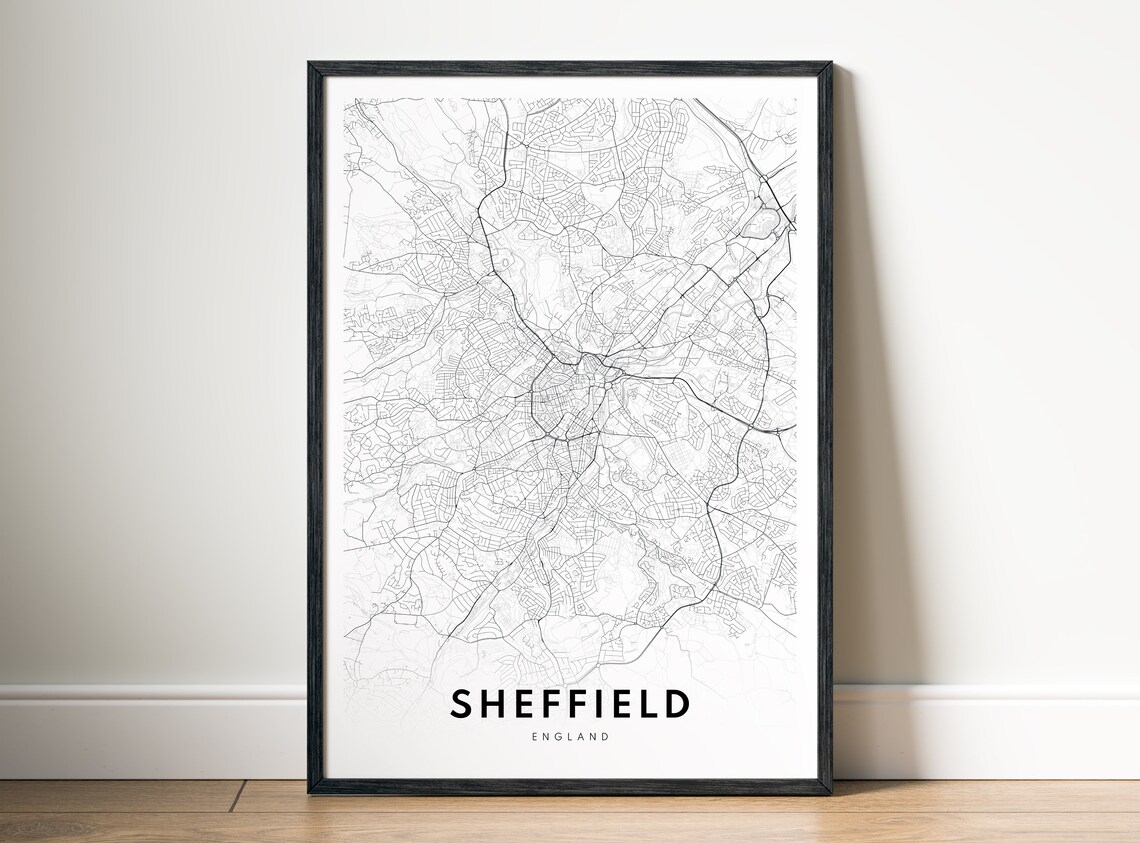 Sheffield City Map Print England Poster Black And White Sketches