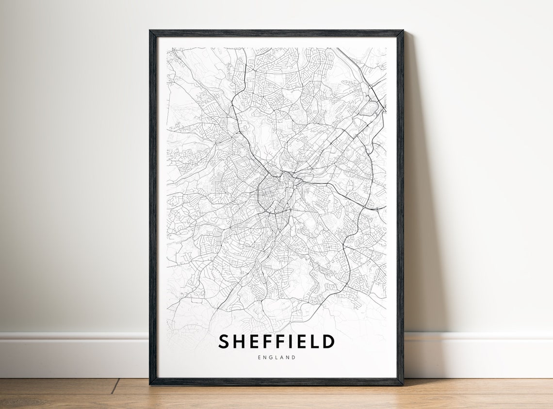 Sheffield England City Map Minimalist Black White Line Art Poster