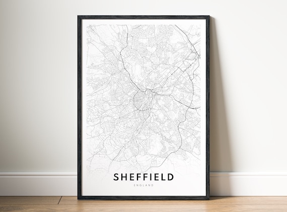 Sheffield City Map Print England Poster Black And White Sketches
