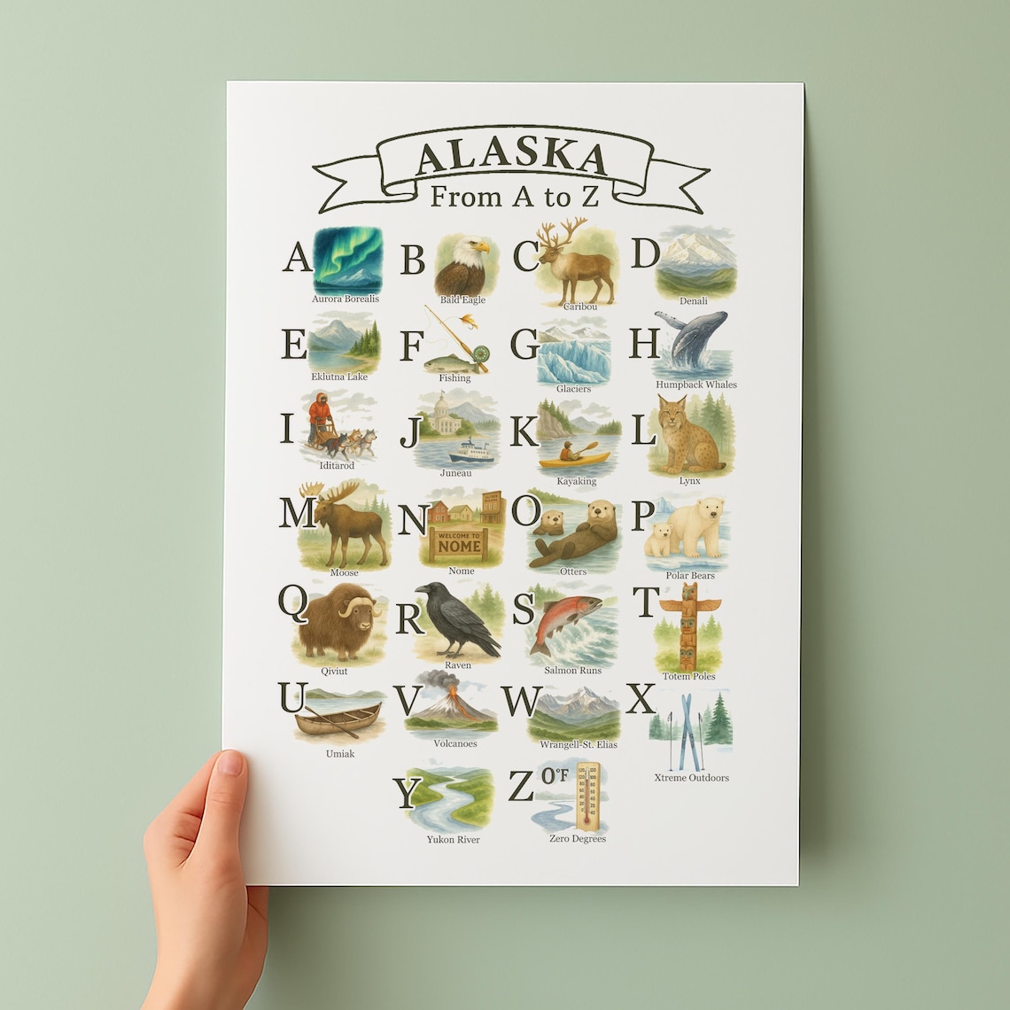 Alaska A To Z State Symbols Illustrated Alphabet Travel Poster
