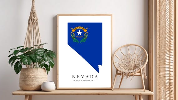 Nevada Map Print Flag Latitude Longitude Coordinates Poster Wall Art Home Dcor