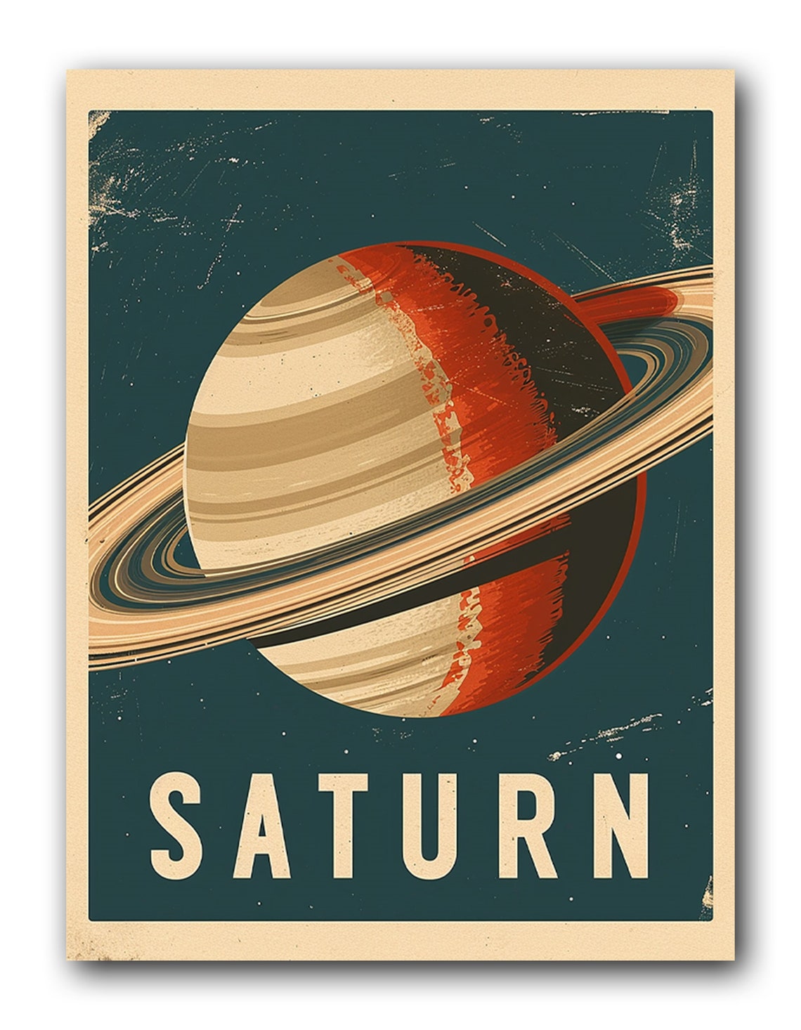 Planet Saturn Retro Vintage Space Illustration Decorative Art Poster