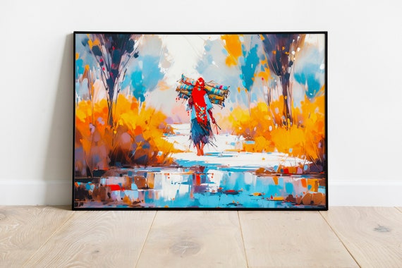 African Woman Carrying Firewood Poster Print Wall Dcor