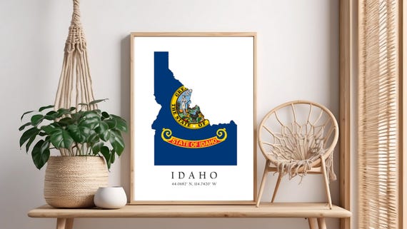 Idaho Map Print Latitude Longitude Coordinates Flag Poster Wall Art Home Dcor