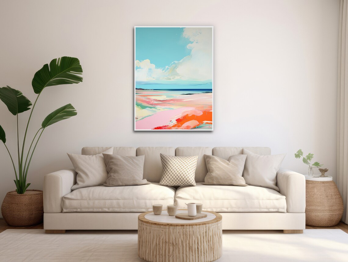 Modern Abstract Seascape Art Print, Light Blue Beachside - Image 3