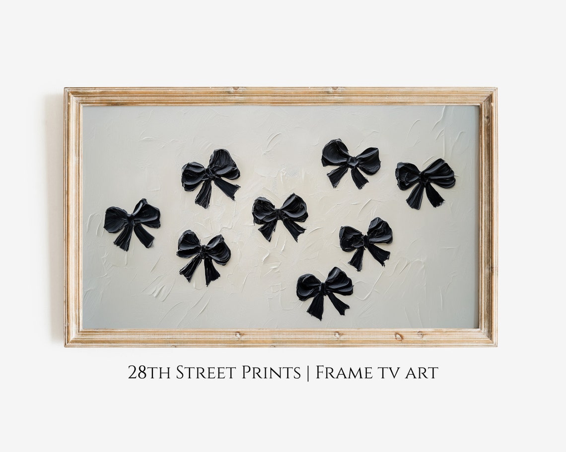 Black Bows Coquette Halloween Textured Off White Canvas Wall Art