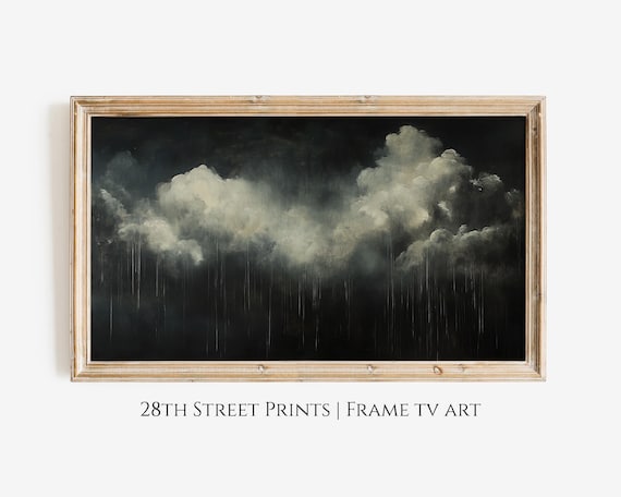 Dark Storm Clouds Rain Abstract Moody Black Sky Dramatic Painting Poster