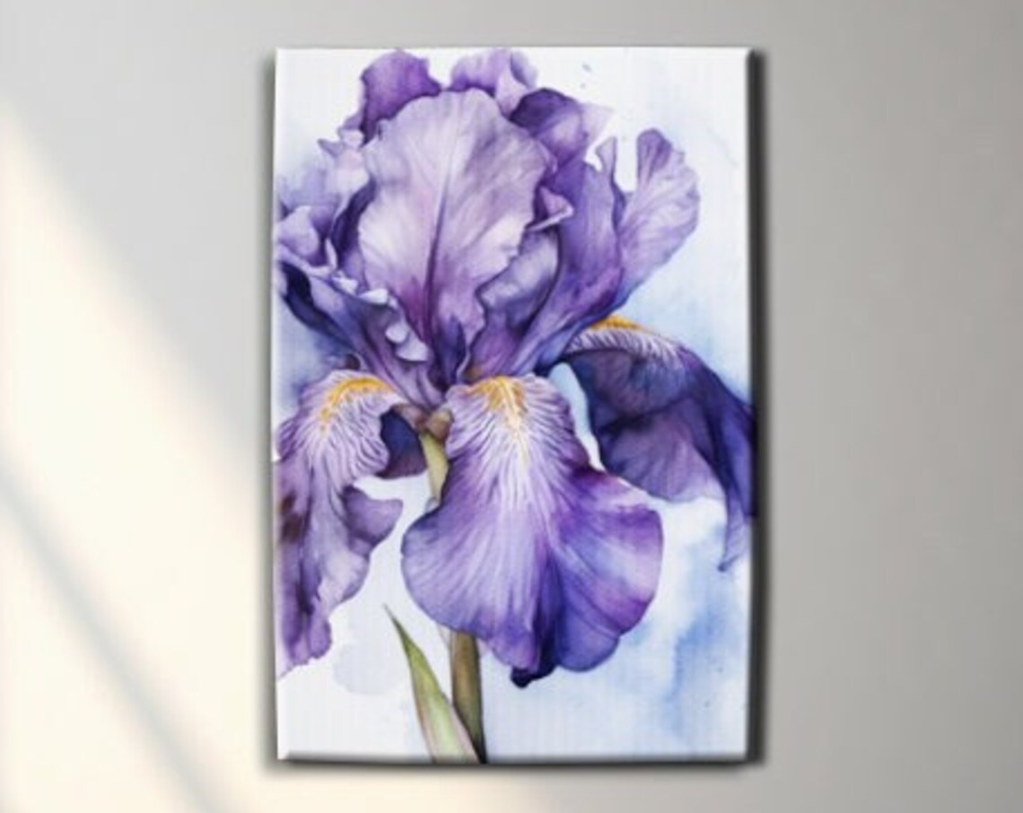 Iris Watercolor Painting, Realistic Wall Art Print