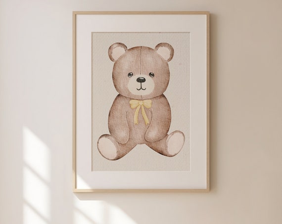 Teddy Bear Print Wall Art Trendy Decor Vintage Painting Minimal Products Blue Toile Nursery Decor Boys Room