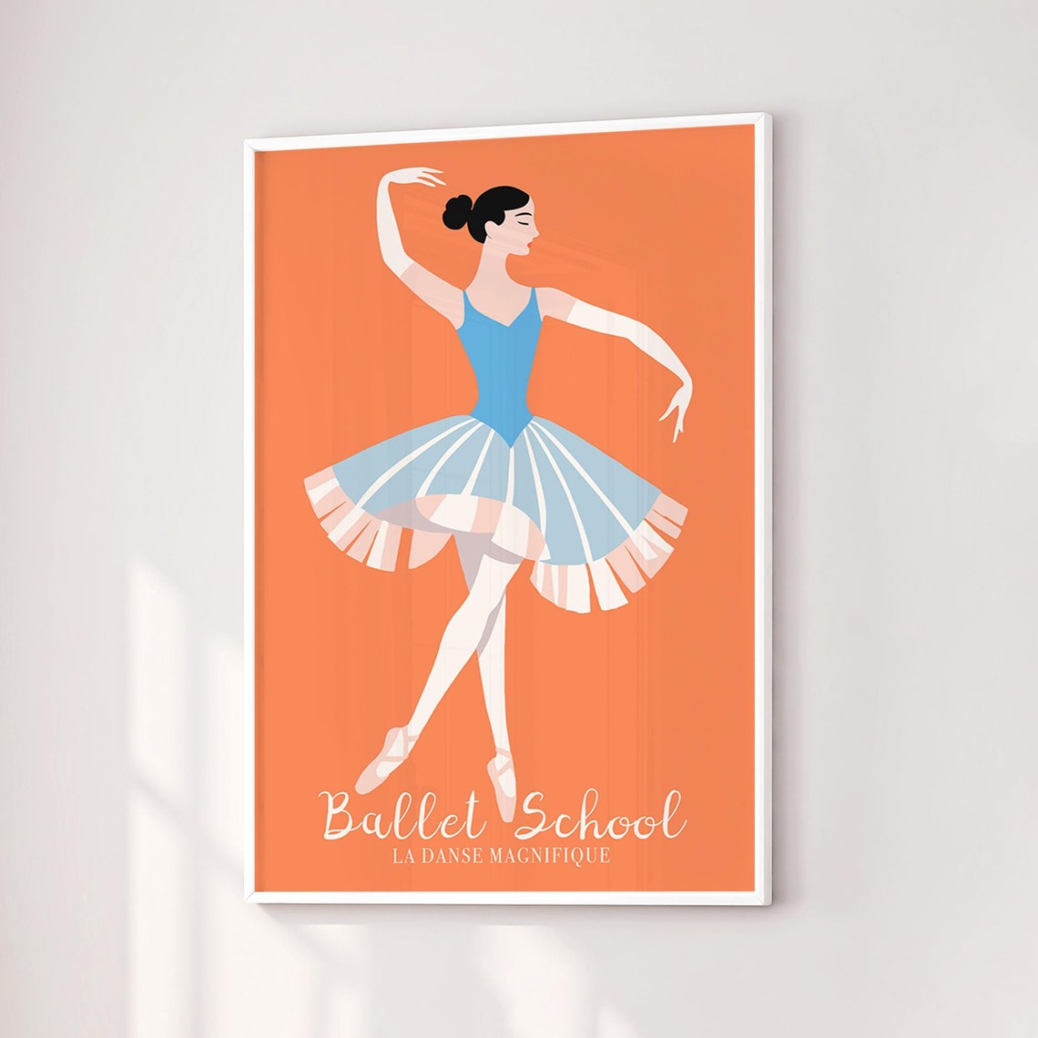 Peach Color Ballet Poster Girly Ballet Print Dancer In Blue Dress Floral Art Music Wall Art Nursery Room Ballerina Print 24x36 Poster