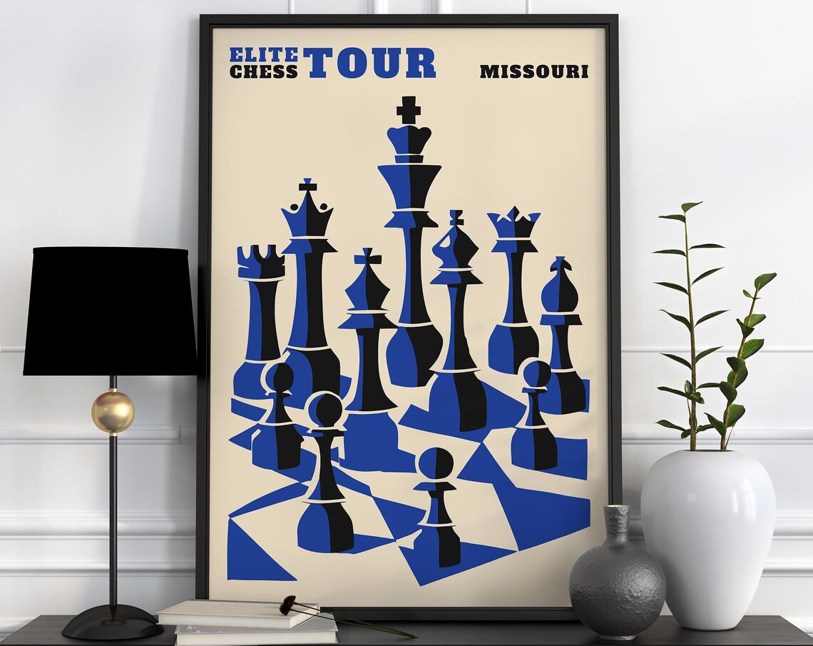 Elite Chess Tour Missouri Retro Blue Chess Piece Design Poster