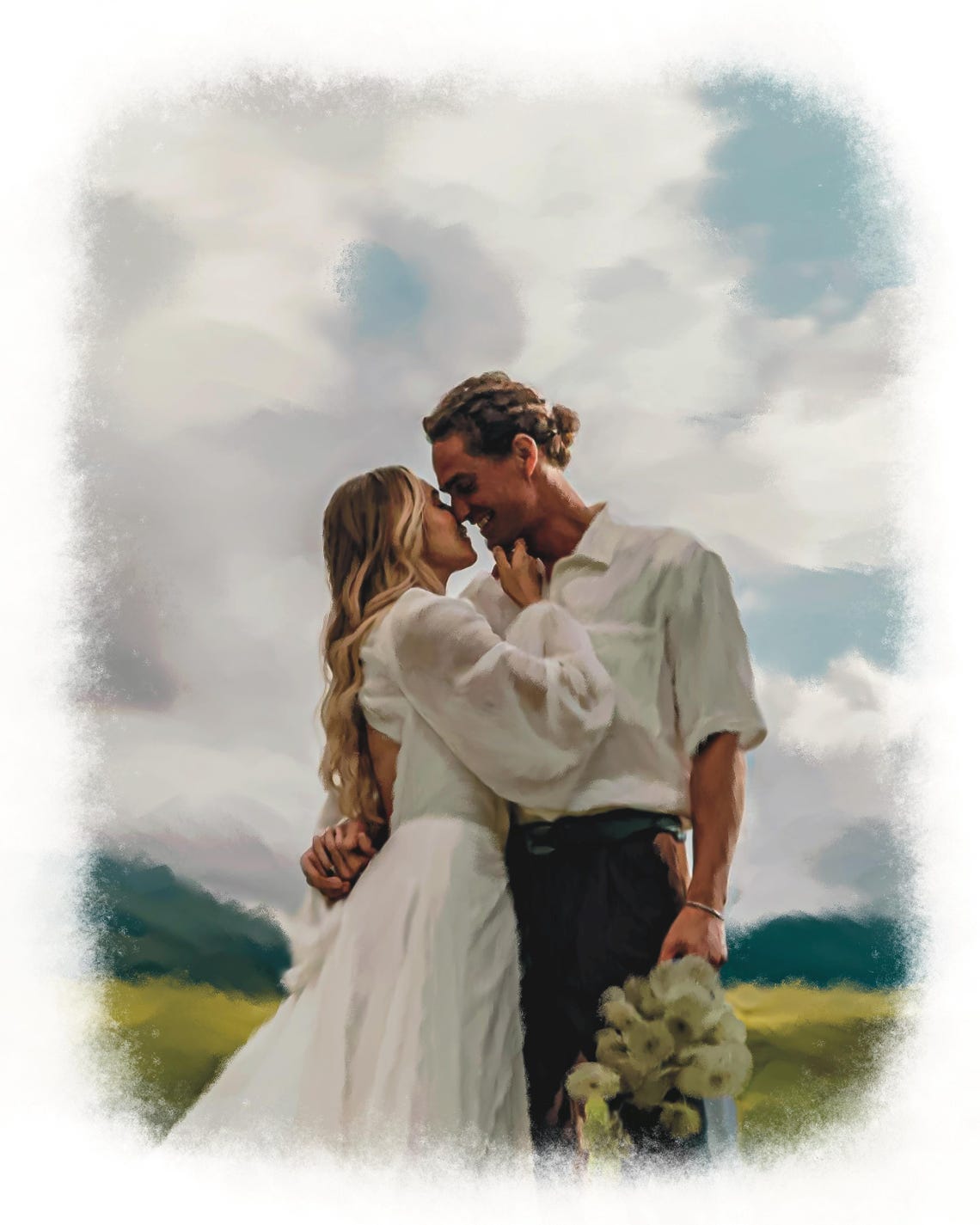 Newlywed Couple Under a Clear Umbrella on a Rainy Evening Poster - Image 5