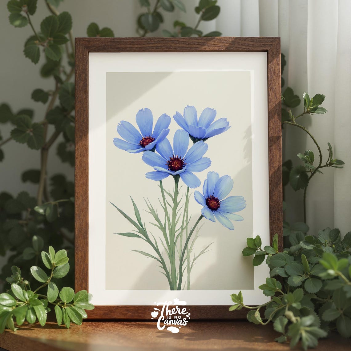 Blue Coreopsis Flowers Watercolor Soft Botanical Wildflower Art Poster