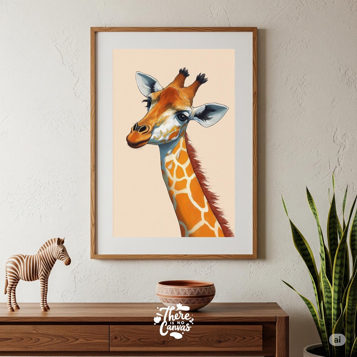 Giraffe Wall Art Print Soft Gold Minimalist Animal Portrait