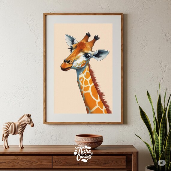 Giraffe Wall Art Print Soft Gold Minimalist Animal Portrait