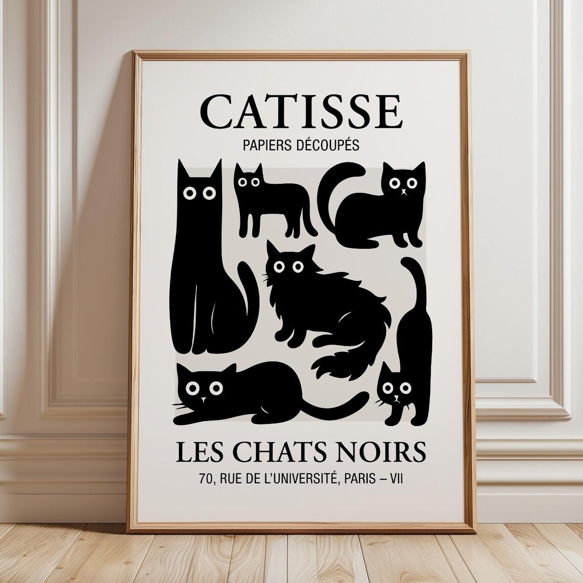 Catisse Black Cat Art Print, French Modern Decor