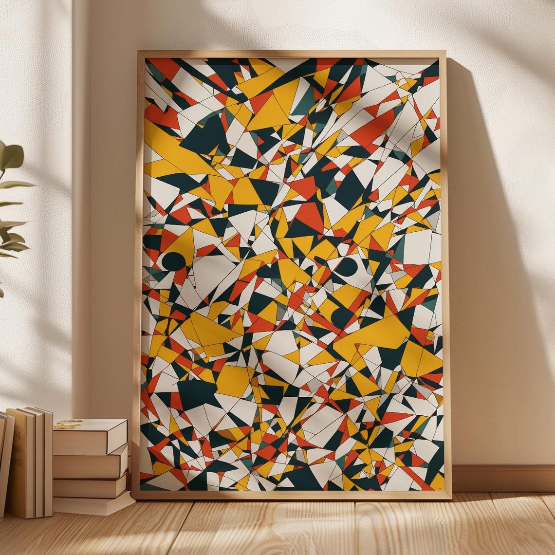 Fragmented Geometric Shards Red Yellow Teal Midcentury Mosaic Poster