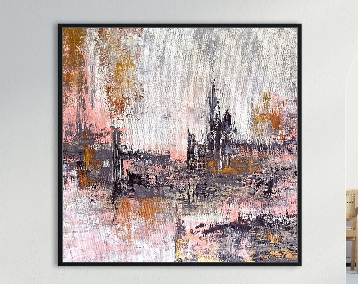 Blush Pink Gray Gold Soft Abstract Modern Square Wall Poster