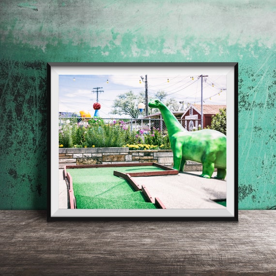 Mini Golf Dinosaur Unframed Photography Print Original Modern Wall Art Retro Miniature Golf Course Brontosaurus Hole
