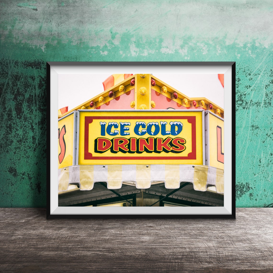 Ice Cold Drinks Bright Carnival Concession Stand Sign Poster