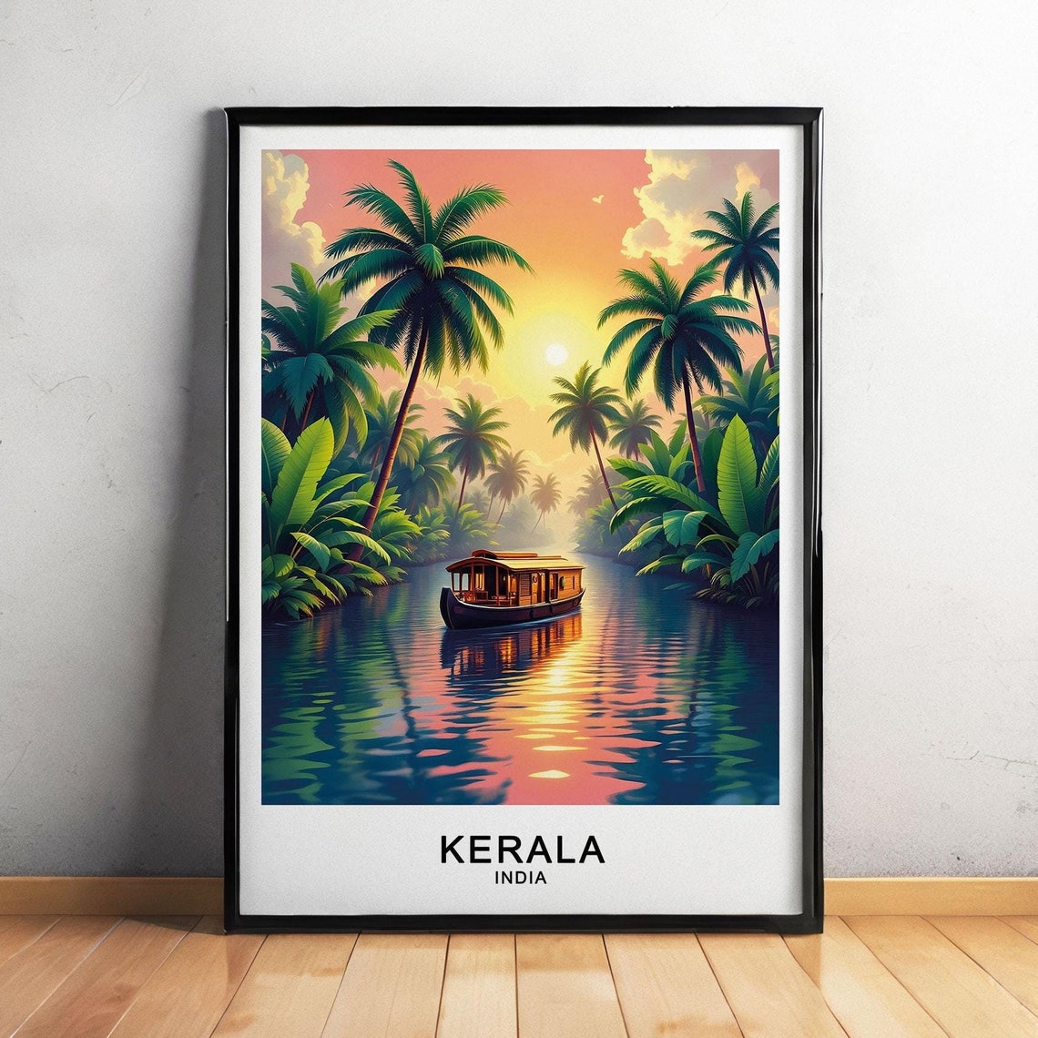 Kerala India Travel Poster Backwaters Palm Trees And Tropical Landscape Wall Art