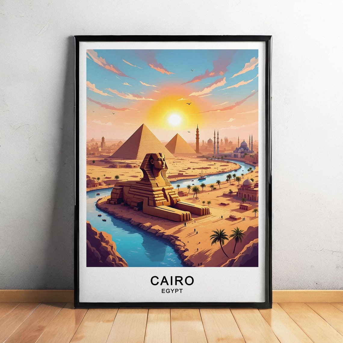 Cairo Egypt Travel Poster Pyramids Nile River And Ancient Wonders Wall Art Gift Poster