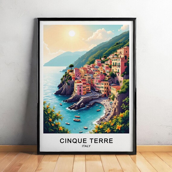Cinque Terre Italy Travel Poster Colorful Clifftop Villages Mediterranean Coast And Scenic Charm Wall Art