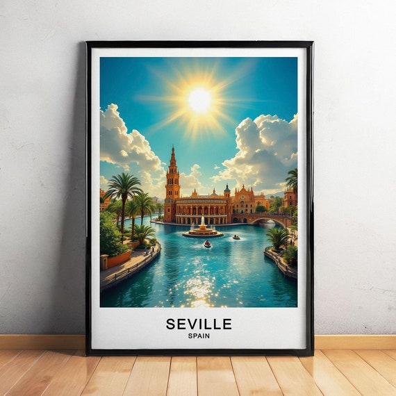 Seville Spain Travel Poster Plaza De Espaa Seville Cathedral And Andalusian Charm Wall Art For Gift Poster