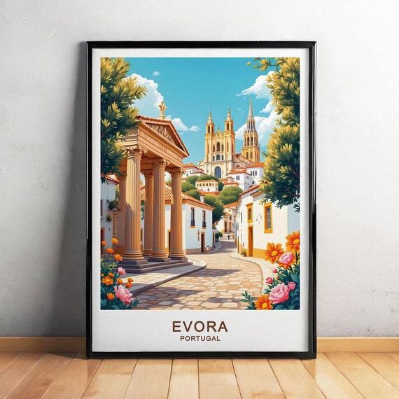 Evora Portugal Travel Poster Historic Charm Roman Temples And Timeless Architecture Gift Poster