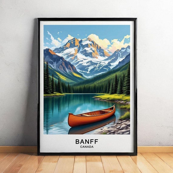 Banff Canada Travel Poster Rocky Mountains Turquoise Lakes Alpine Beauty Wall Art
