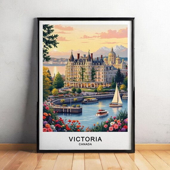 Victoria Canada Waterfront Grand Hotel Sailboats Sunset Poster