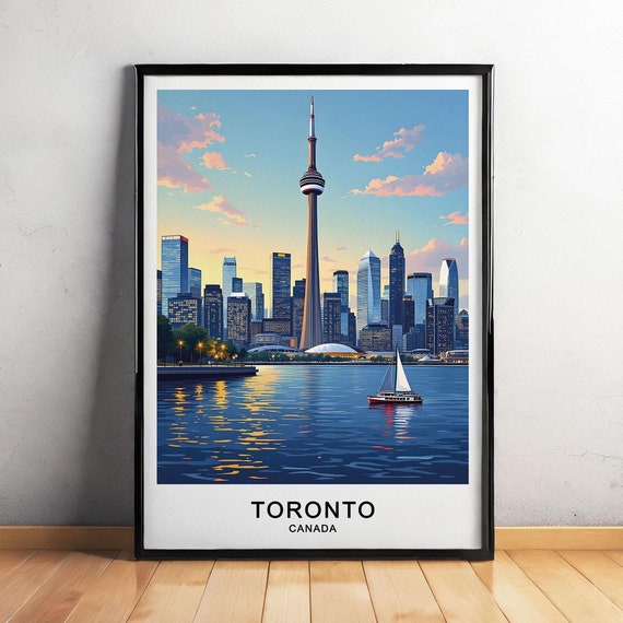Toronto Canada Travel Poster Cn Tower Skyline Lake Ontario Wall Art Travel Poster