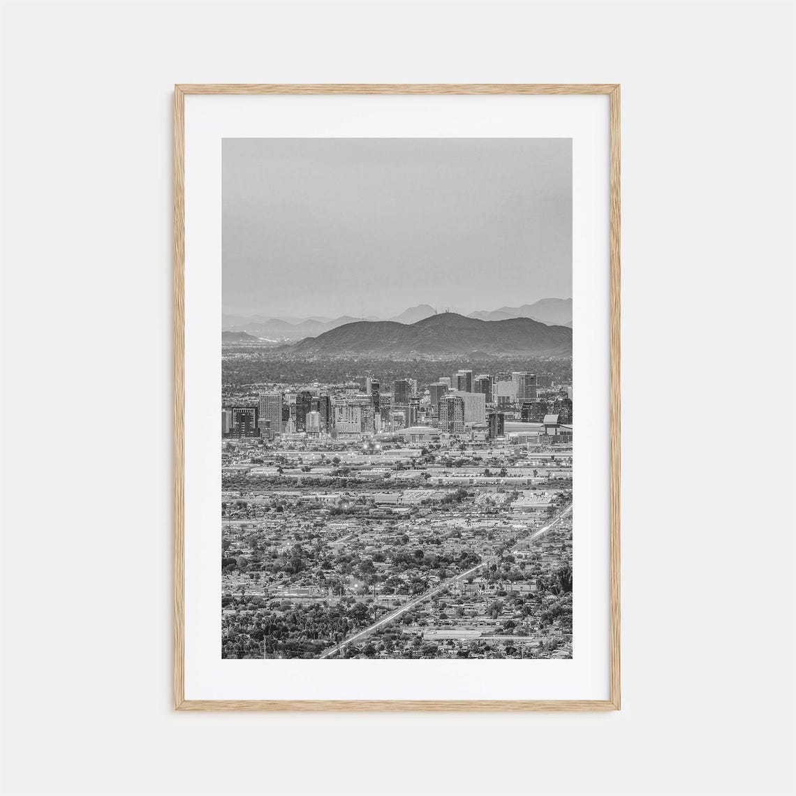 Phoenix Skyline Camelback Mountain Arizona Desert Black White Poster