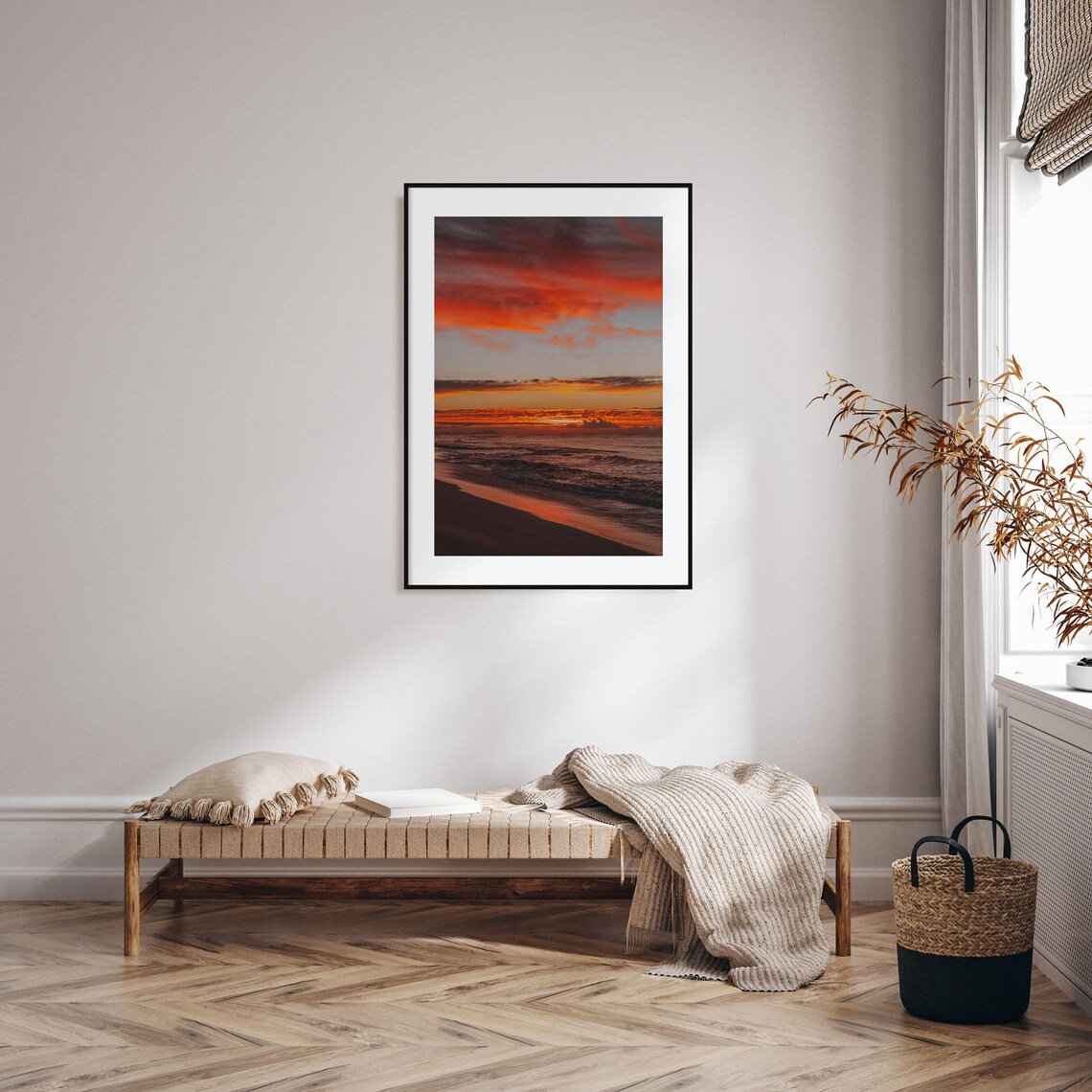 Oahu Hawaii Fiery Beach Sunset Waves Golden Orange Sky Photo Poster - Image 2