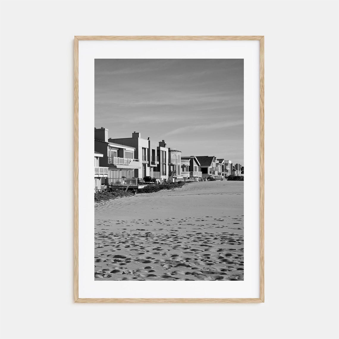 Oxnard Beachfront Houses Sandy Beach Black And White Sand View Poster