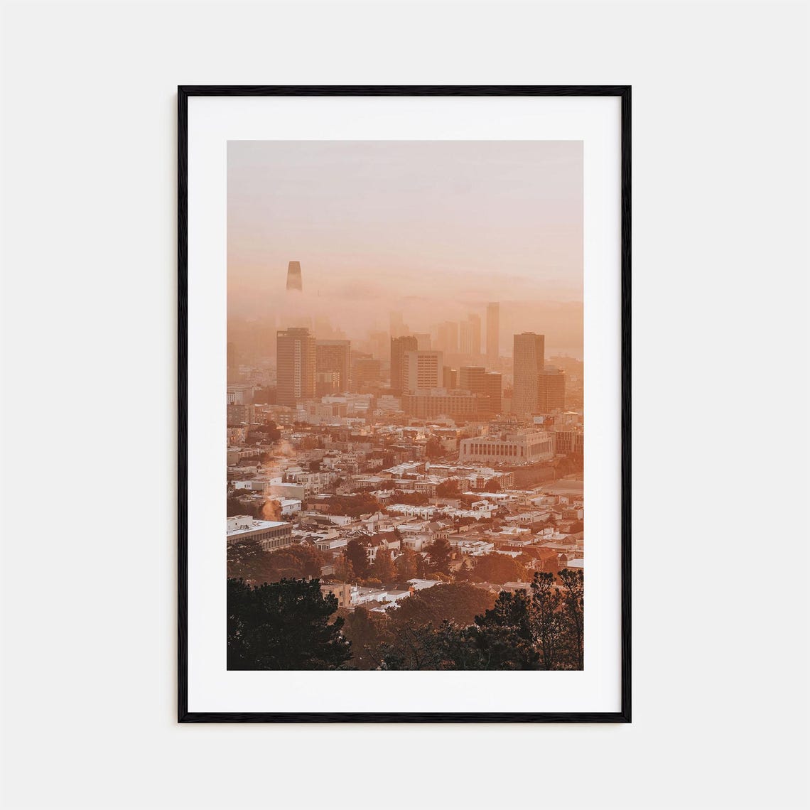 San Francisco Hazy Pink Sunset Skyline Over Rolling Hills Poster