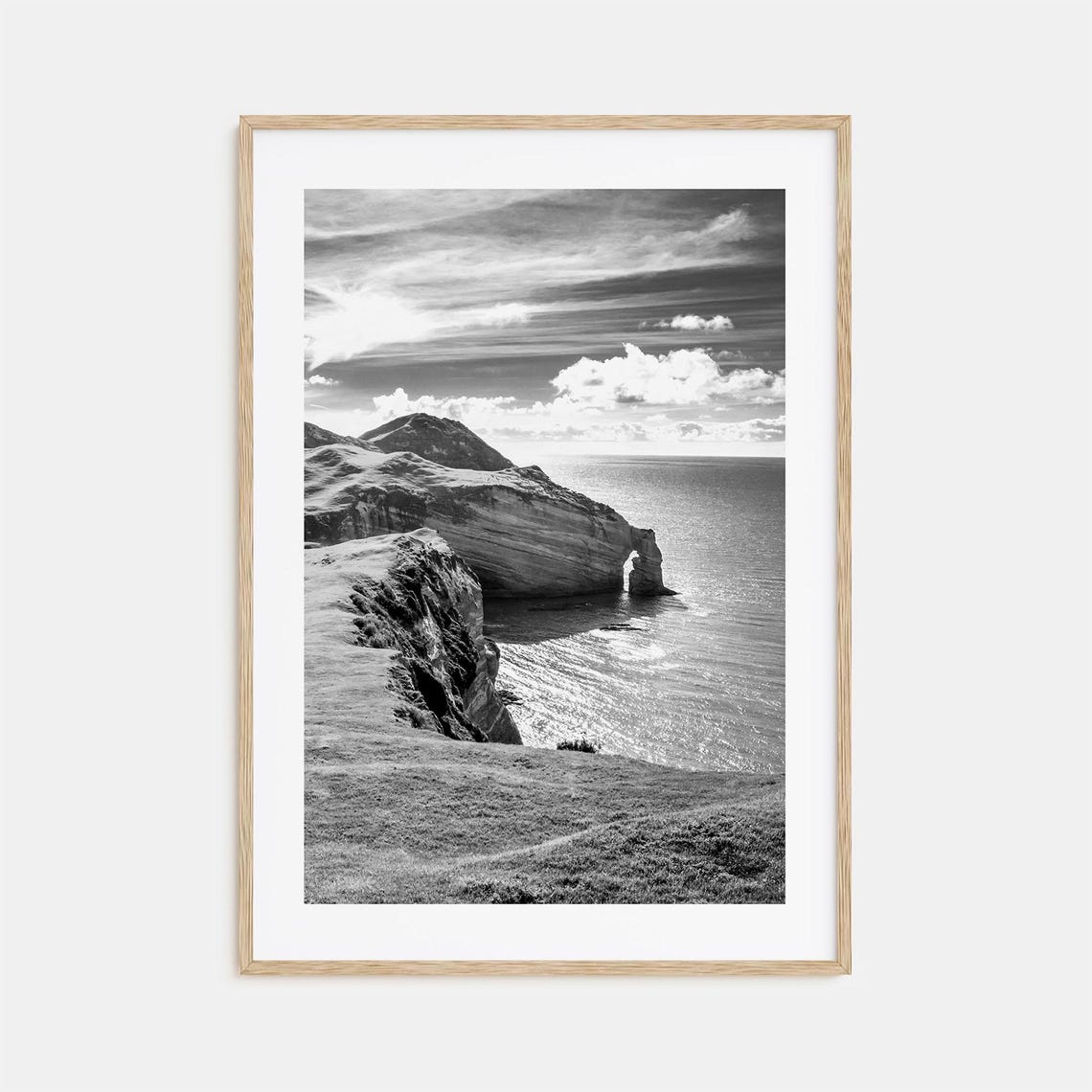 Natural Sea Arch In Layered Coastal Cliffs Black White Poster