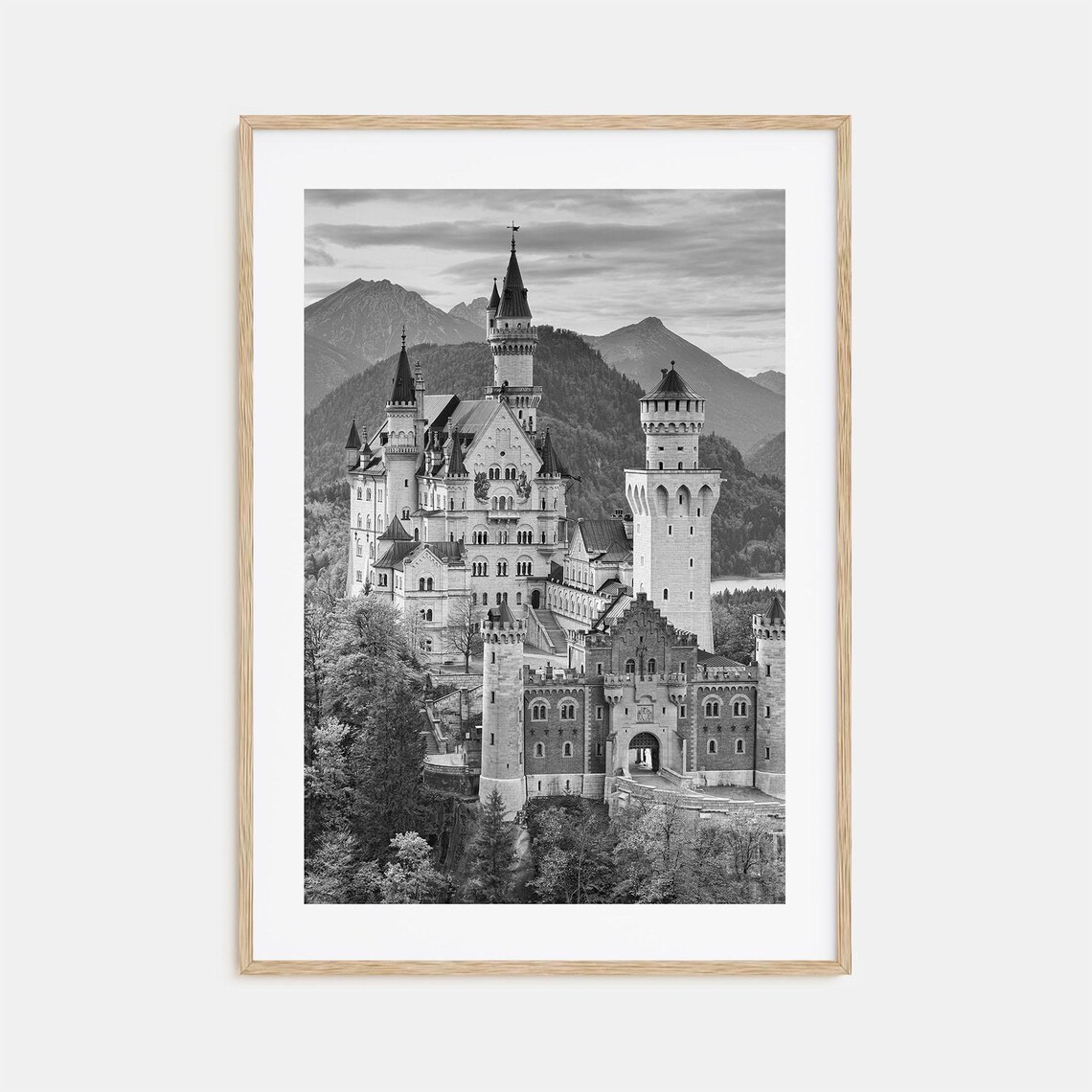 Neuschwanstein Castle Black and White Travel Poster