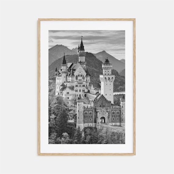 Neuschwanstein Castle Black and White Travel Poster