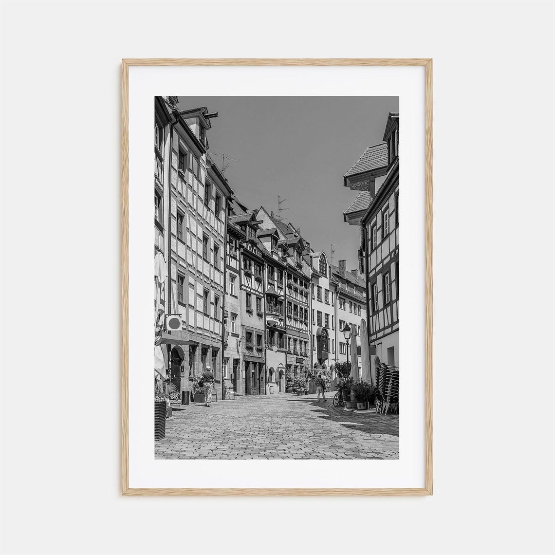 Nuremberg Half Timbered Old Town Street Black And White Poster