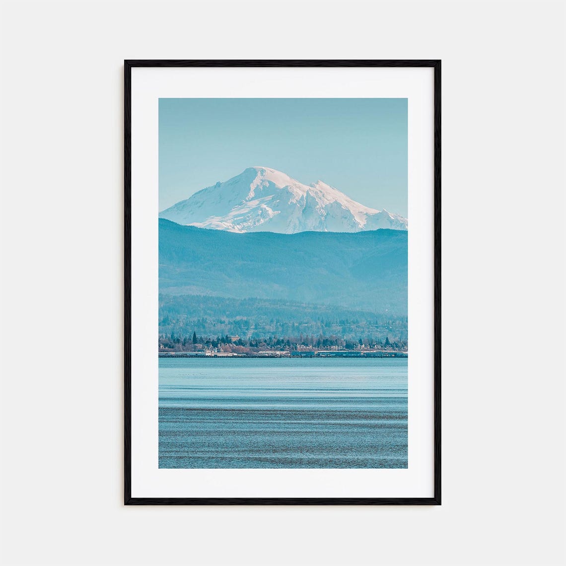Snow Capped Mountain Across Calm Blue Water Serene Lake Print