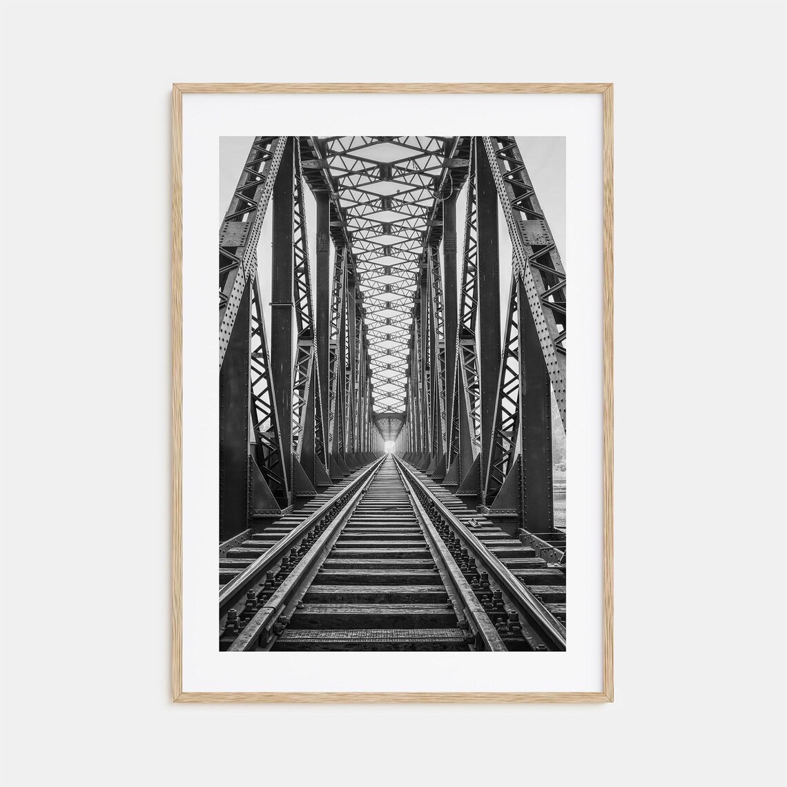 Steel Railway Truss Bridge Perspective Black White Photography Poster