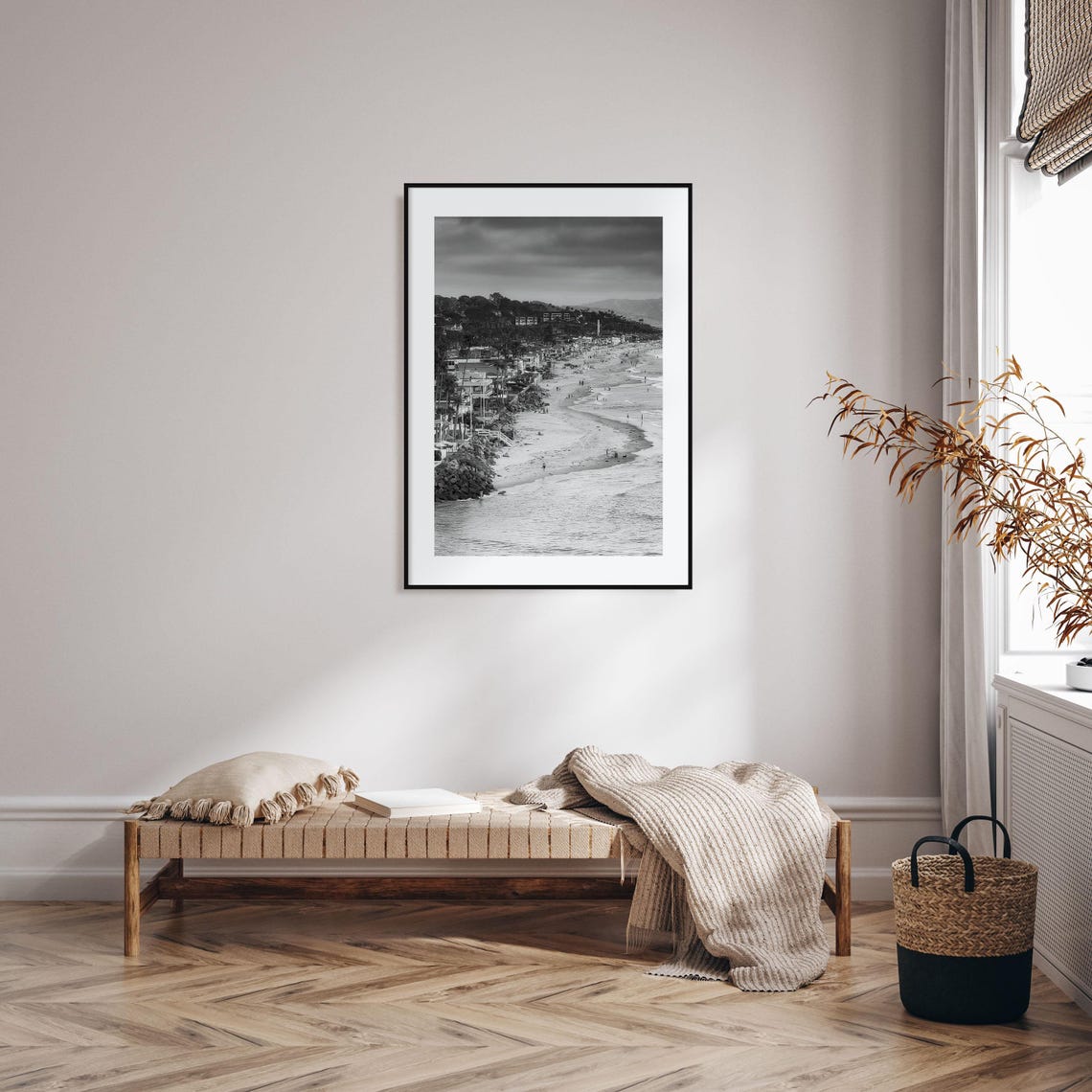 Del Mar California Black And White Sandy Beach And Cliffs Poster - Image 2