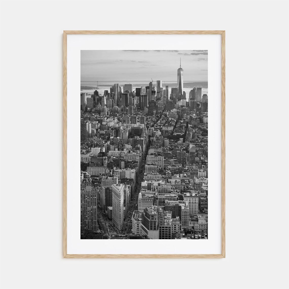 Manhattan Skyline Aerial One World Trade Center Black and White Poster