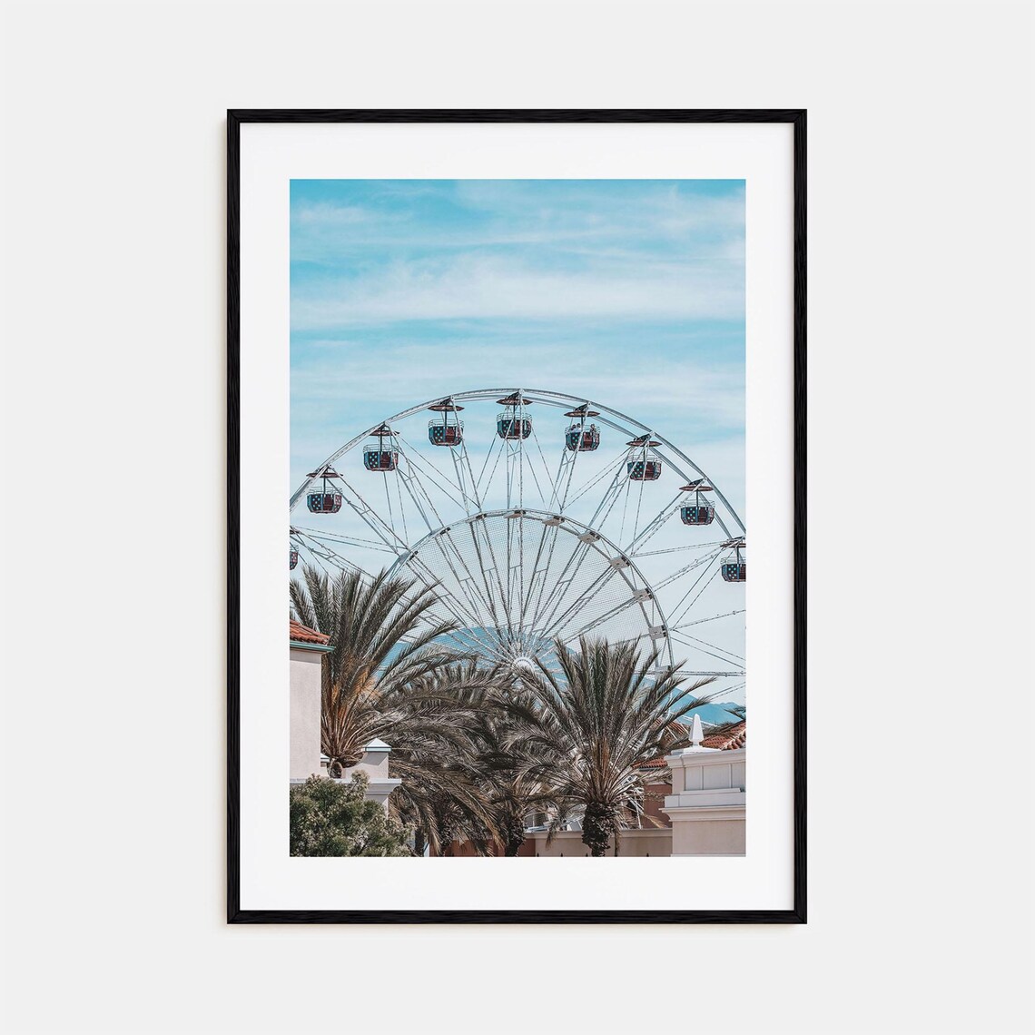 Irvine California Ferris Wheel Photo Palm Trees Clear Blue Sky Poster