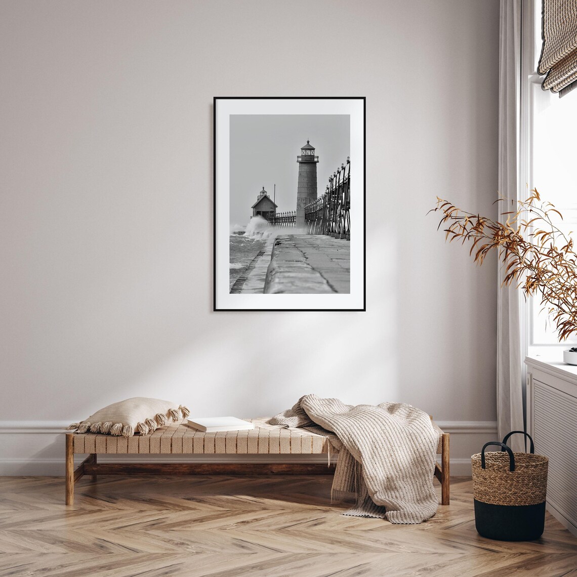 Grand Haven Black and White Travel Poster Print - Image 2