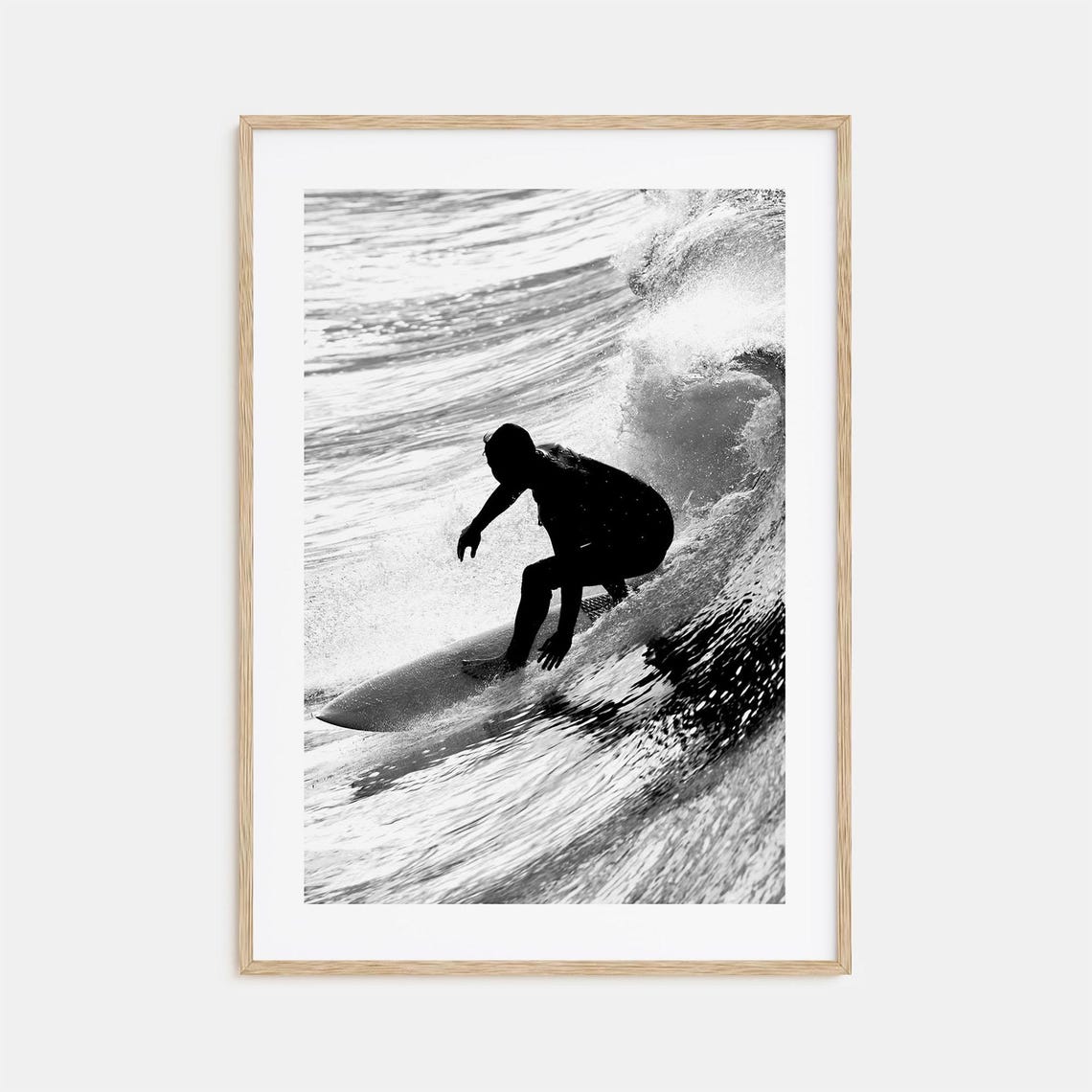 Surfer Riding Curling Wave Silhouette Action Ocean Photo Poster