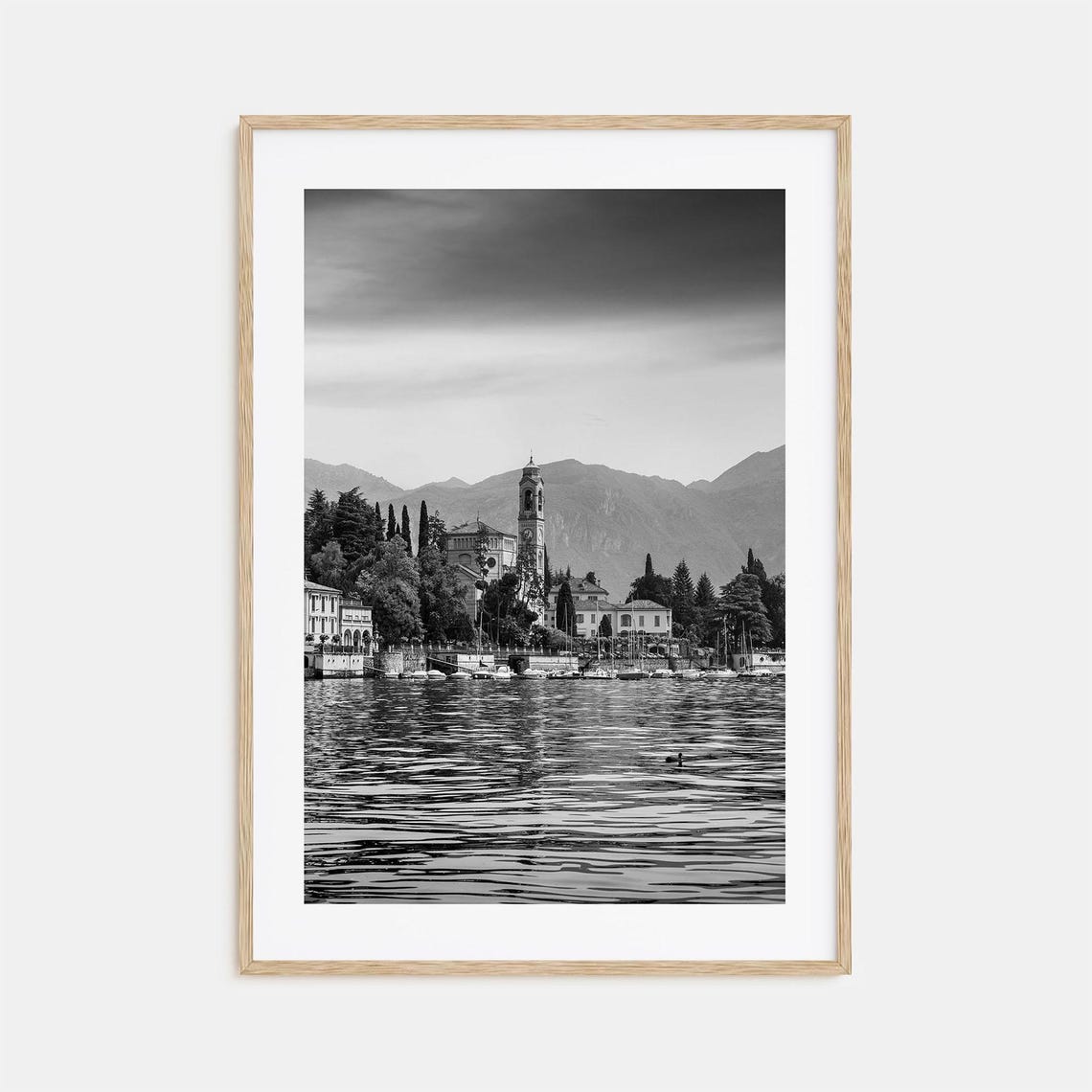 Como Lake Black And White Travel Poster
