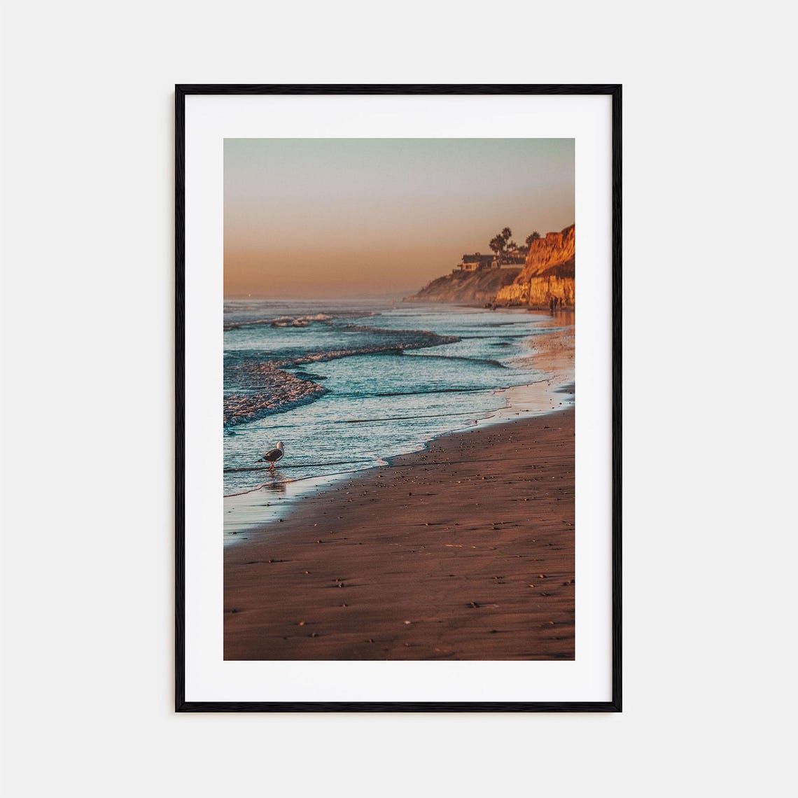 Carlsbad California Beach Sunset Seagull Waves Coastal Photo Poster
