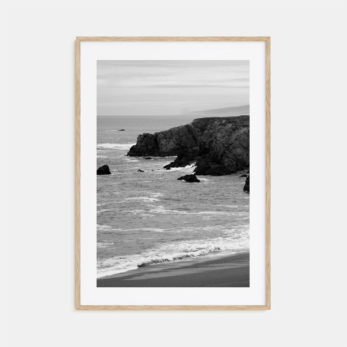 Bodega Bay California Rocky Cliffs Ocean Black and White Poster